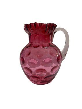 Cranberry Opalescent Glass Pitcher Hobnail Pattern Elegantly Textured Collectibl